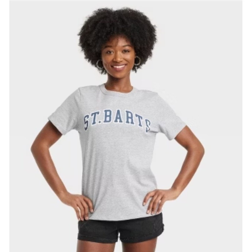 Zoe+Liv Gray ST BARTS Graphic T Shirt NWT Short Sleeve Casual Top XXS Cotton Pjs